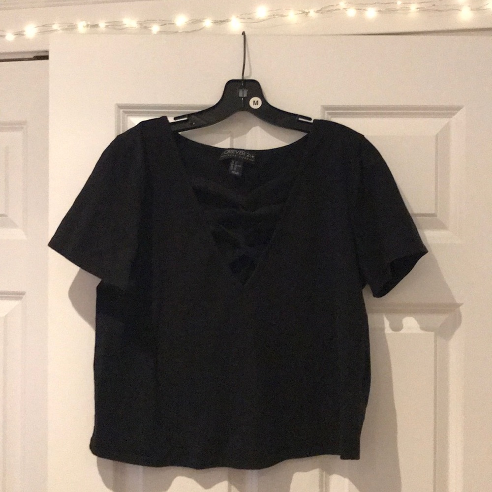Forever 21+ Black Low V T-shirt